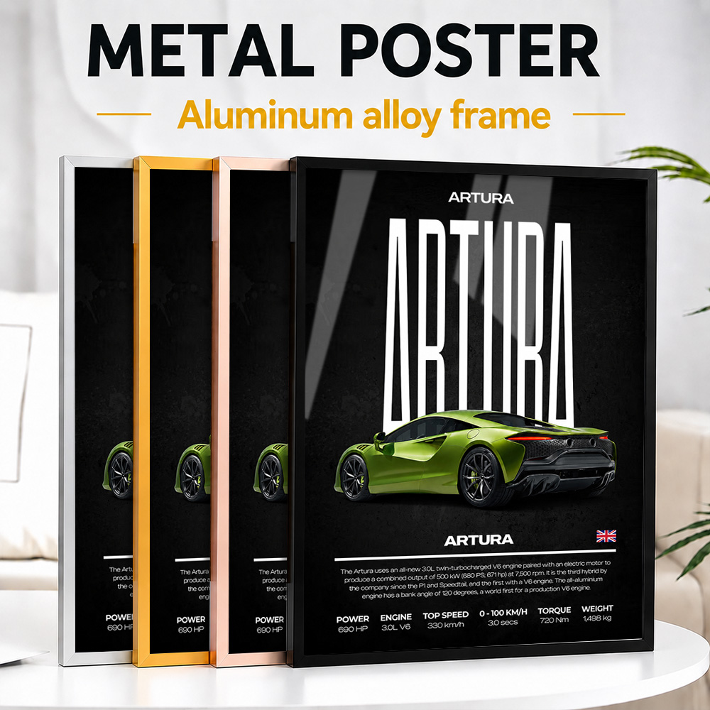 Home Office United Kingdom - Vereinigtes Königreich Artura Auto Gerahmtes Aluminium-Metall-Poster,
