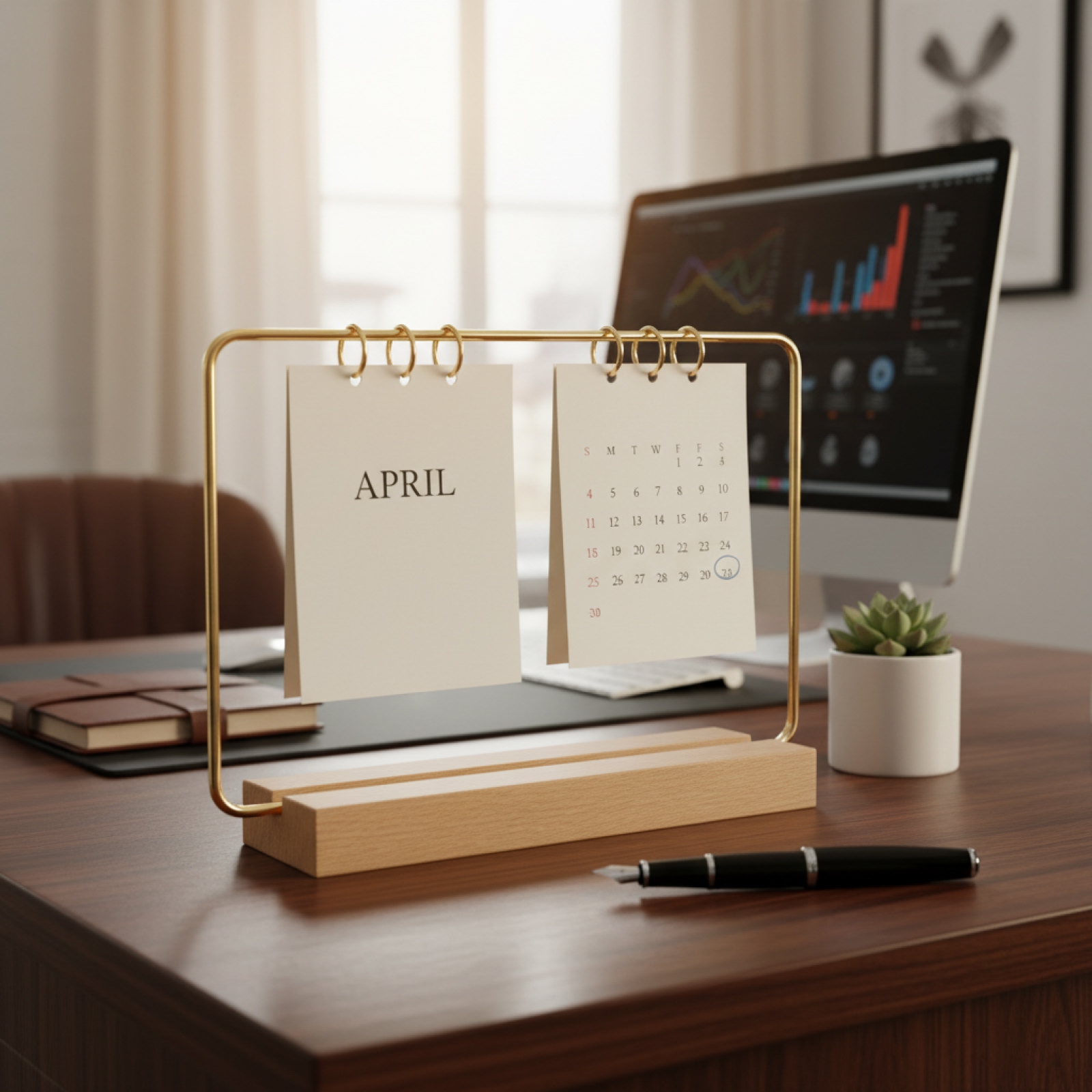 Home Office Gadgets - Kalenderständer mit Holzsockel, stabiler, handgefertigter Schreibtisch-Kalenderständer,